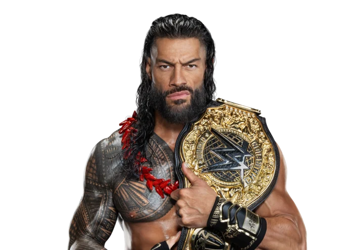 Roman Reigns holding a championship over his shoulder